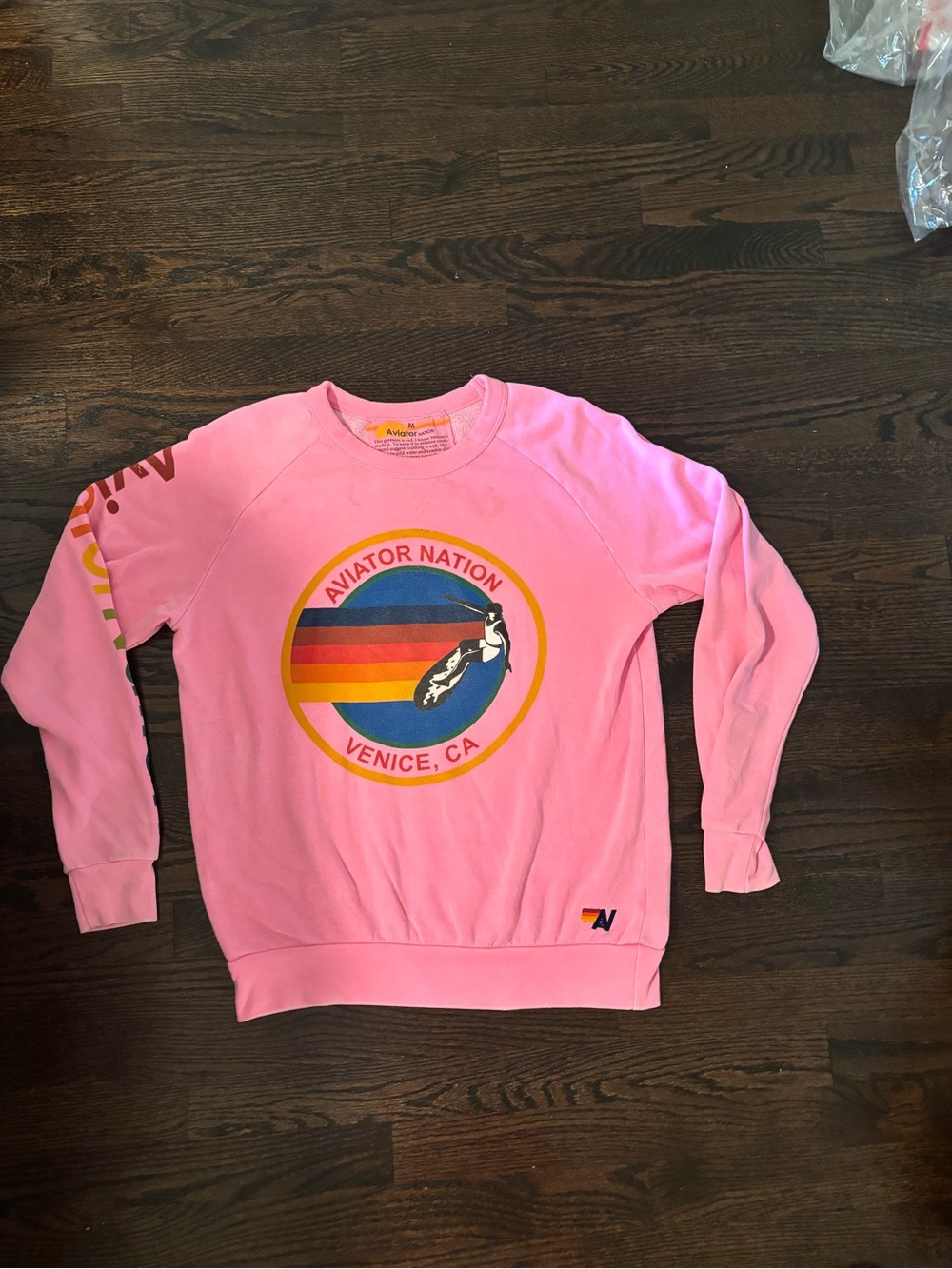 Aviator Nation Pink Rainbow Logo Crewneck Sweatshirt
